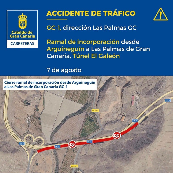 Grave accidente de tráfico en el ramal de incorporación desde Arguineguín a Las Palmas de GC